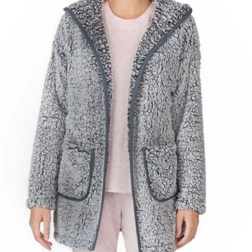 Kensie Furry Faux Fur Open Front Hooded Cardigan Women’s L/XL - Picture 1 of 8